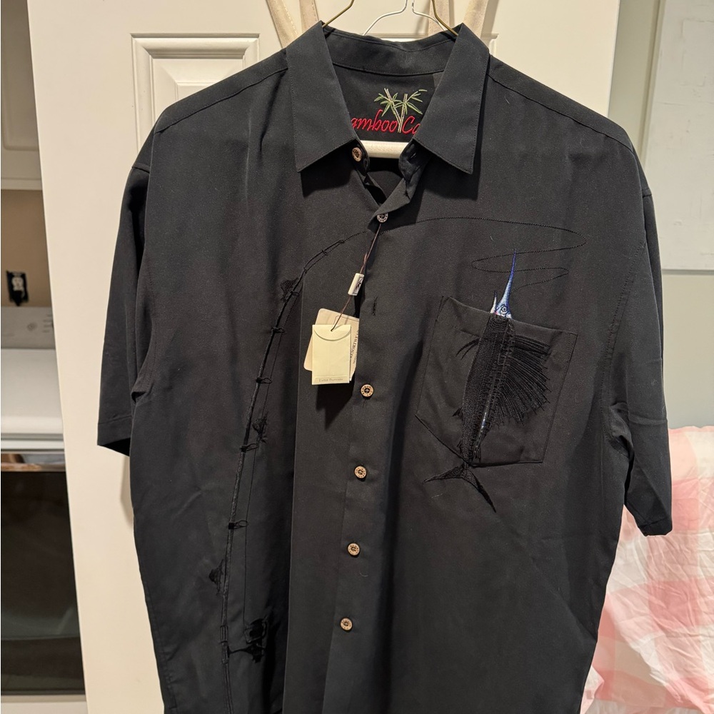 BAMBOO CAY Black Casual Button Down Shirt with Traditional Collar